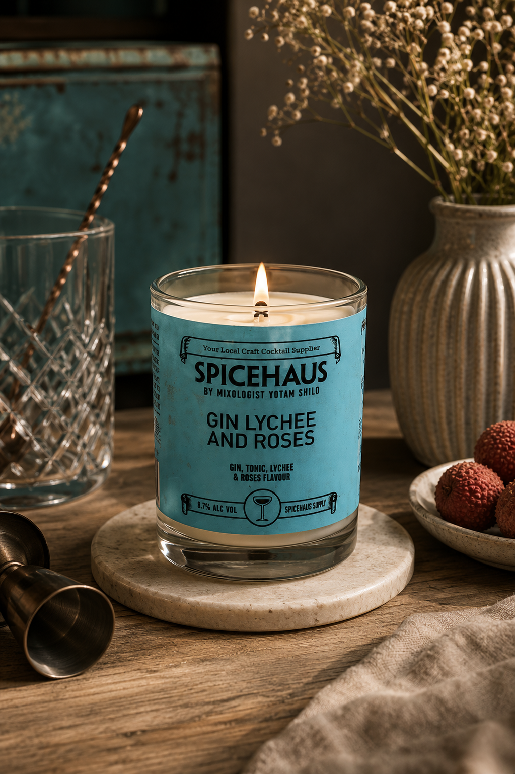 ספייסהאוס ג'ין ליצ'י ורדים | SPICEHAUS Candle