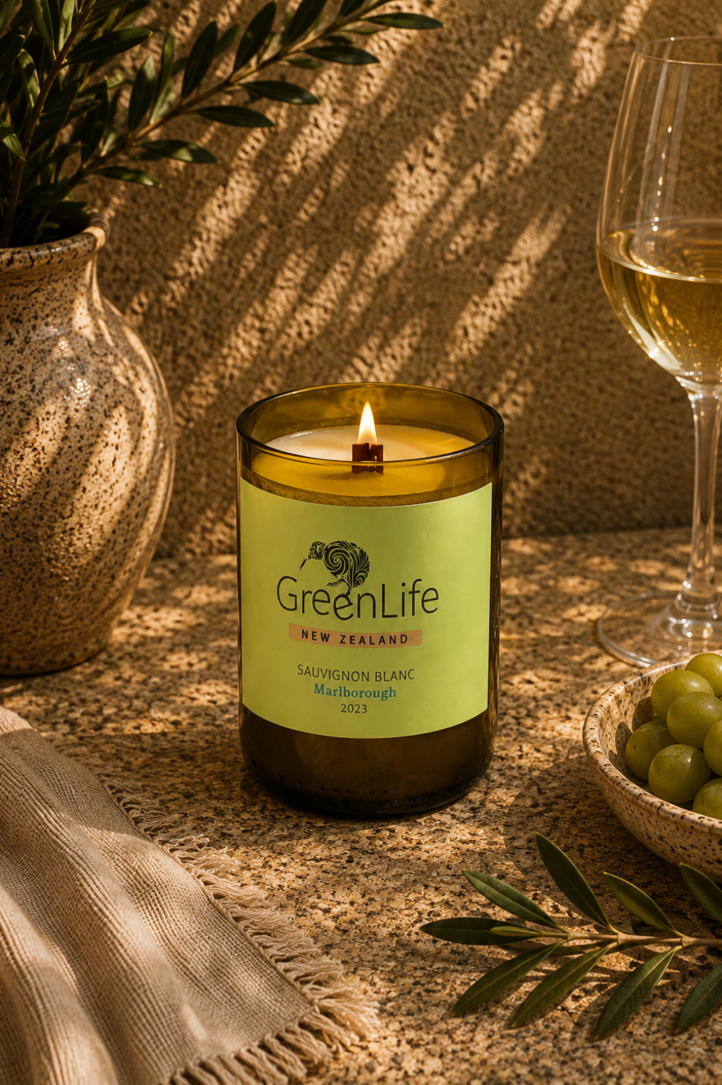 נר ריח בעבודת יד מבקבוק יין GreenLife Sauvignon Blanc - Scotch & Candles