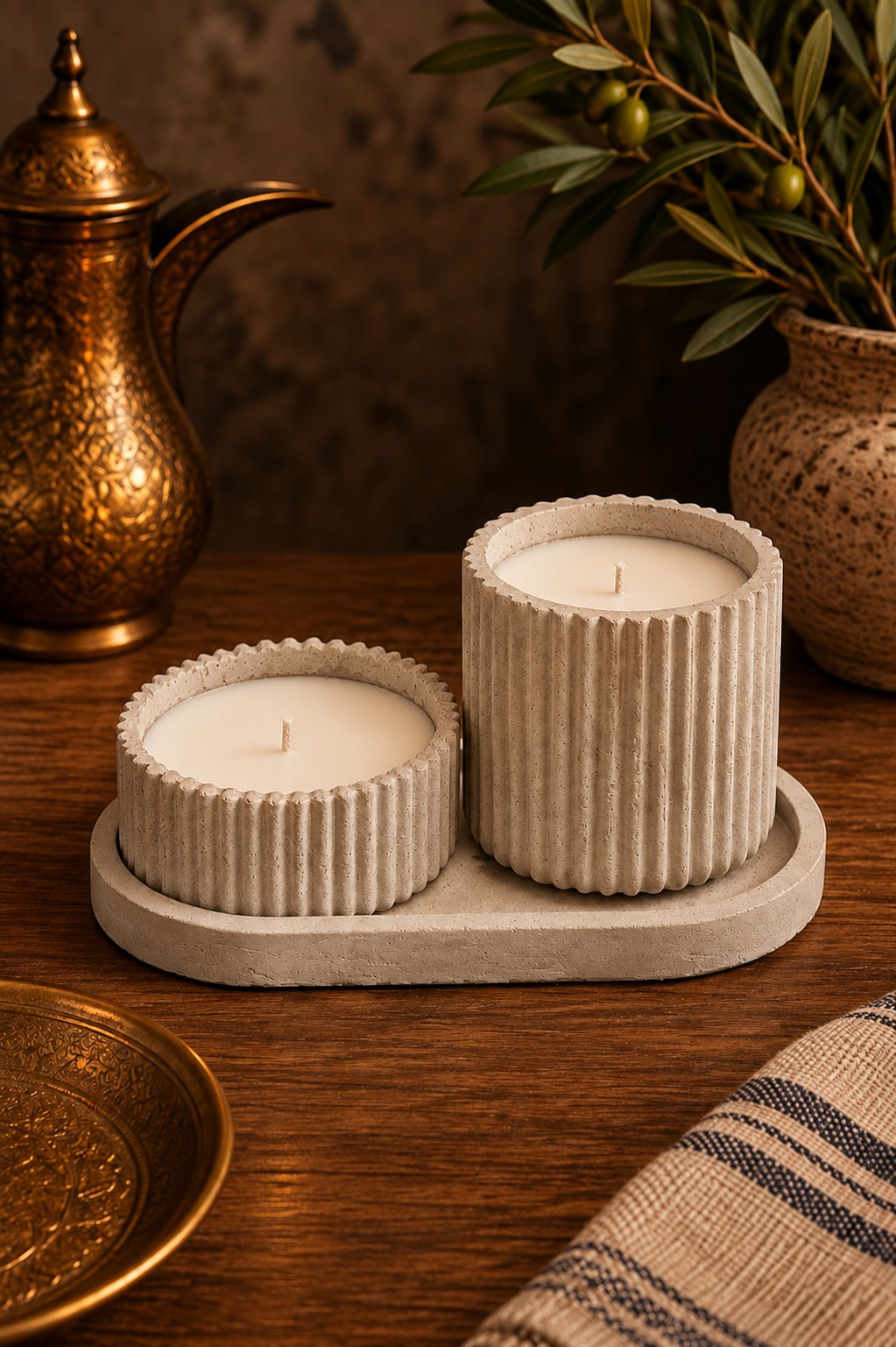 Ribbed Duo – Handmade Concrete Candle Set