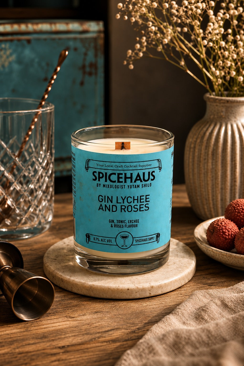 ספייסהאוס ג'ין ליצ'י ורדים | SPICEHAUS Candle